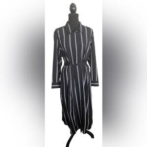 Lauren Ralph Lauren Black and White Striped Midi Shirt Dress